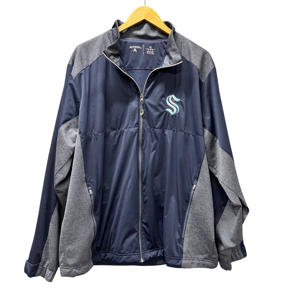 Seattle Kraken Jacket Mens XL Blue Full Zip Embroidered + Pockets NHL Antigua